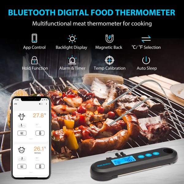 BBQ термометр Inkbird IHT-2PB цифровий із Bluetooth, вбудований та 2 виносні щупи (INKB122) | INKB122 фото