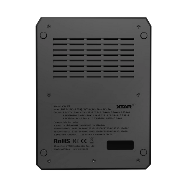 Зарядний пристрій XTAR VX4 V2 Type-C 10440~32650 1.5V/3.6V/3.7V Li-ion, 3.2V LiFePo4, 1.2V Ni-Mh, 3.2V LiFePo4 із дисплеєм QC3.0 | заряд - 3Ax1, 2Ax2, 1Ax4, 0.5Ax4, 0.25Ax4 | 4 слоти KIT | XTR354 фото