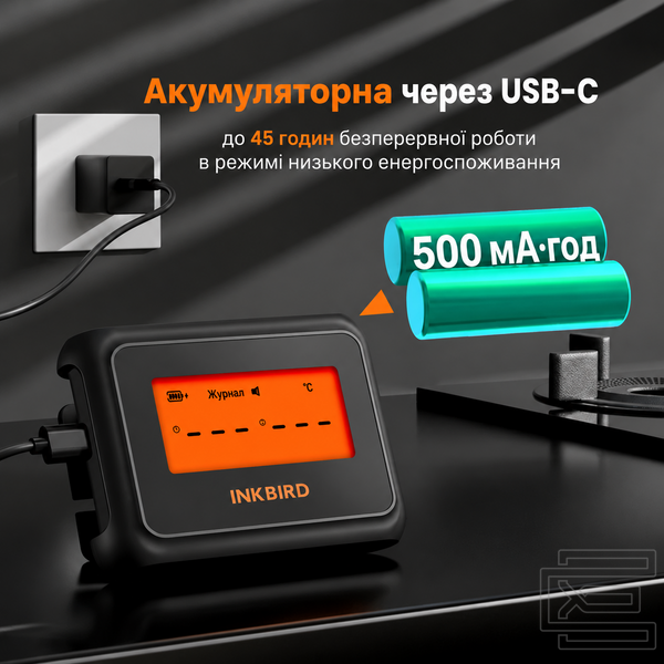 BBQ термометр Inkbird IDT-22-B Bluetooth 5.4 на 2 щупи для м'яса, гриля, духовки та коптильні | підтримка Apple Watch, 29 пресетів USDA, дальність до 100 м, точність &plusmn;1&deg;C | термометр для стейків зі складною підставкою | INKB252 фото