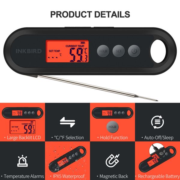 BBQ термометр Inkbird IHT-2XP цифровий, вбудований та 2 виносні щупи (INKB140) | INKB140 фото