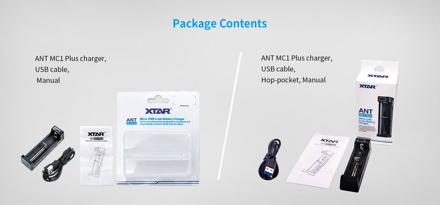Зарядний пристрій XTAR ANT MC1 Plus Type-C 10440~26650 3.6V/3.7V Li-ion | заряд - 0.5Aх1, 1Aх1 | 1 слот (XTR340) | XTR340 фото