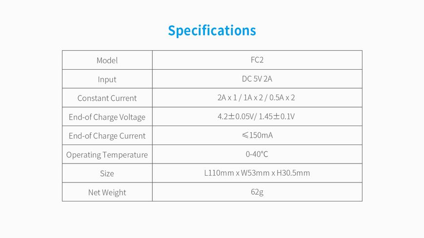 Зарядний пристрій XTAR FC2 Type-C 10440~26650 3.6V/3.7V Li-ion, 1.2V Ni-Mh | заряд - 2Ax1, 1Ax2, 0.5Ax2 | 2 слоти (XTR343) | XTR343 фото