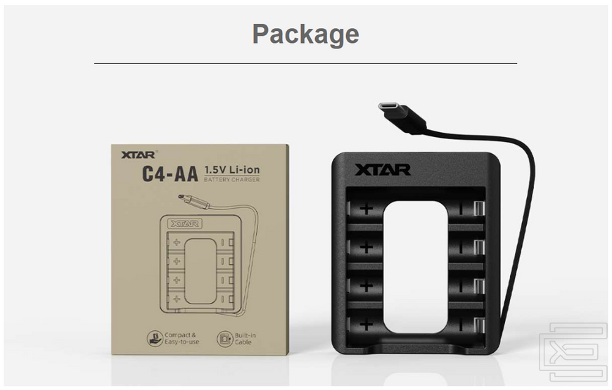 Зарядний пристрій XTAR C4-AA Type-C на 4 слоти для акумуляторів AA | XTR447 фото