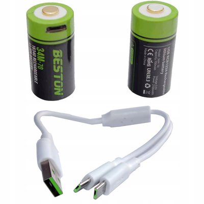 Акумуляторна батарея 16340 (RCR123) Beston Micro-USB 3V 800mAh Li-ion | набір 2шт. із кабелем (BST370) | BST370 фото