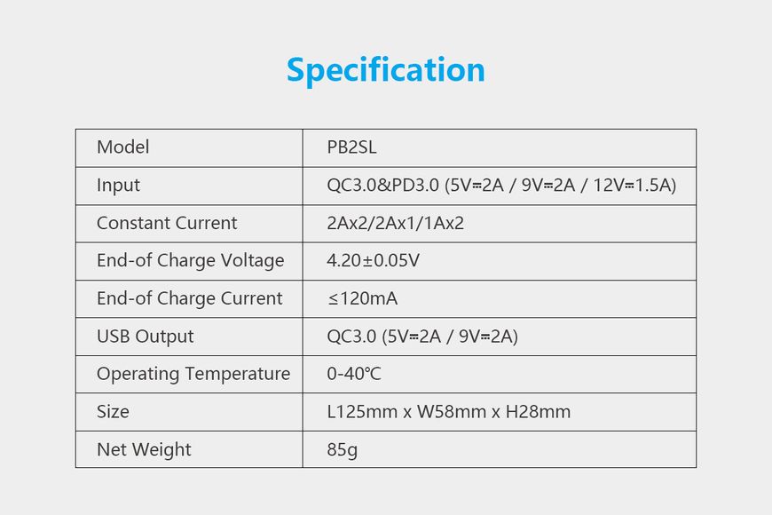 Зарядний пристрій XTAR PB2SL Type-C 18650~21700P 3.6V/3.7 Li-ion Power Bank З дисплеєм QC3.0 & PD3.0 | заряд - 2Ax2, 2Ax1, 1Ax2 / розряд - 5V 2А | 2 слоти | Чорний (XTR346BK) | XTR346BK фото