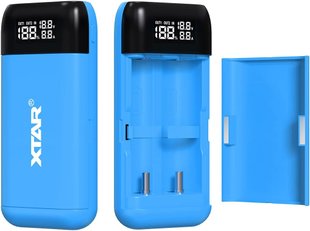 Зарядний пристрій XTAR PB2SL Type-C 18650~21700P 3.6V/3.7 Li-ion Power Bank З дисплеєм QC3.0 & PD3.0 | заряд - 2Ax2, 2Ax1, 1Ax2 / розряд - 5V 2А | 2 слоти | Синій (XTR346BL) | XTR346BL фото