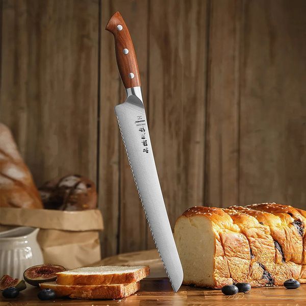 Ніж для хліба HEZHEN X02 серії SUPREME кухонний, лезо 270мм, німецька нержавіюча сталь 1.4116, 56-58HRC, червоне дерево (ZEN125) | ZEN125 фото
