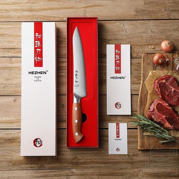 Ніж для нарізання HEZHEN X02 серії SUPREME кухонний, лезо 210мм, німецька нержавіюча сталь 1.4116, 56-58HRC, червоне дерево (ZEN127) | ZEN127 фото