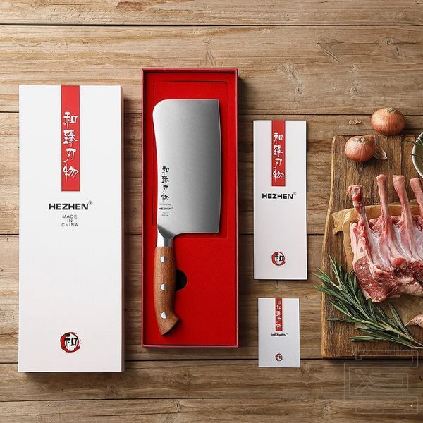 Ніж-сокирка HEZHEN X02 серії SUPREME кухонний, лезо 175мм, німецька нержавіюча сталь 1.4116, 56-58HRC, червоне дерево (ZEN129) | ZEN129 фото