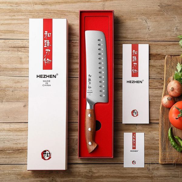 Ніж Накірі HEZHEN X02 серії SUPREME кухонний, лезо 187мм, німецька нержавіюча сталь 1.4116, 56-58HRC, червоне дерево (ZEN131) | ZEN131 фото