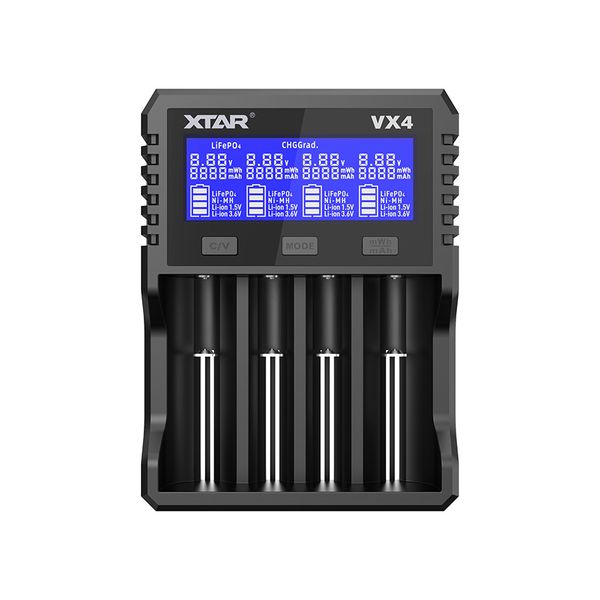 Зарядний пристрій XTAR VX4 Type-C 10440~32650 3.6V, 3.7V Li-ion, 3.2V LiFePo4, 1.2V Ni-Mh, 1.5V Li-ion, 3.2V LiFePo4 З дисплеєм QC3.0 | заряд - 3Ax1, 2Ax2, 1Ax4, 0.5Ax4, 0.25Ax4| 4 слоти SET із БЖ PD20W (XTR354S) | XTR354S фото