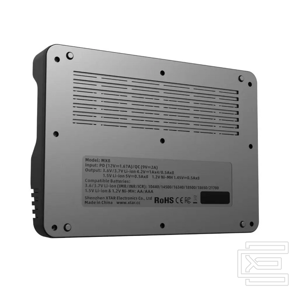 Зарядний пристрій XTAR MX8 із дисплеєм Type-C 10440~26650 1.5V/3.6V/3.7V Li-ion, 1.2V Ni-Mh | 8 слотів | SET | XTR367S фото