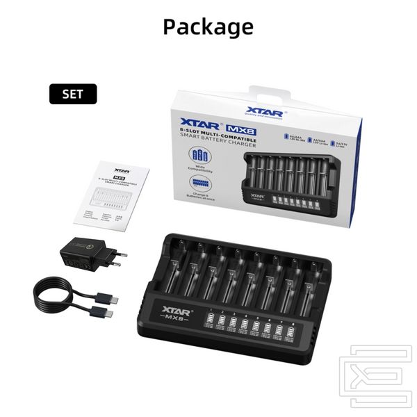 Зарядний пристрій XTAR MX8 із дисплеєм Type-C 10440~26650 1.5V/3.6V/3.7V Li-ion, 1.2V Ni-Mh | 8 слотів | SET | XTR367S фото
