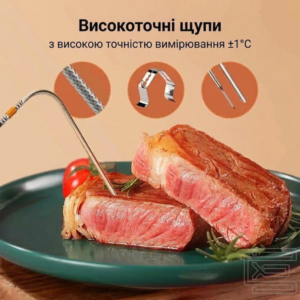 BBQ термометр Inkbird IBT-4XS Bluetooth цифровий на 4 кольорові щупи для м'яса, гриля, духовки та коптильні | керування через застосунок BBQ Go, дальність до 50 м, акумулятор до 40 годин | магнітний термометр для стейків з таймером | INKB124 фото