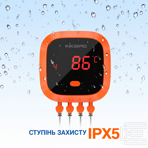 BBQ термометр Inkbird IBT-4XC Bluetooth із захистом IPX5 на 4 щупи для м'яса, гриля, духовки та коптильні | мобільний додаток INKBIRD | дальність до 50 м | акумулятор до 40 годин | INKB125 фото