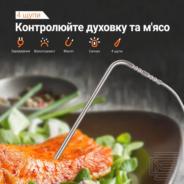 BBQ термометр Inkbird IBBQ-4T Wi-Fi на 4 щупи для м'яса, гриля, духовки та коптильні | мобільний додаток INKBIRD | захист IPX3 | акумулятор до 26 годин | INKB126 фото