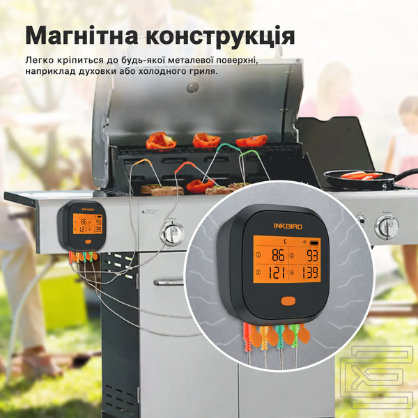BBQ термометр Inkbird IBBQ-4T Wi-Fi на 4 щупи для м'яса, гриля, духовки та коптильні | мобільний додаток INKBIRD | захист IPX3 | акумулятор до 26 годин | INKB126 фото