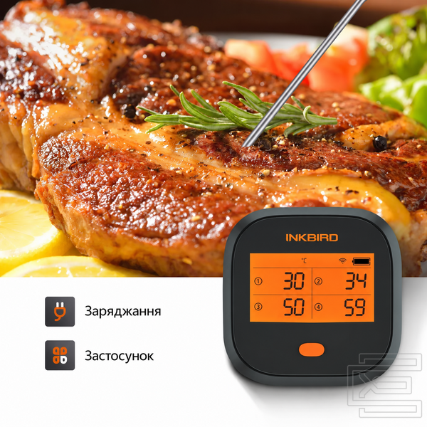 BBQ термометр Inkbird IBBQ-4T Wi-Fi на 4 щупи для м'яса, гриля, духовки та коптильні | мобільний додаток INKBIRD | захист IPX3 | акумулятор до 26 годин | INKB126 фото