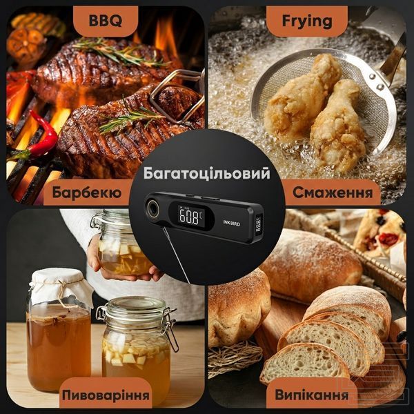 BBQ термометр Inkbird IHT-51K кулінарний цифровий складний автоматичний із двома LCD на 1 щуп, швидкий 0,5с, заряджання USB Type-C | INKB282 фото