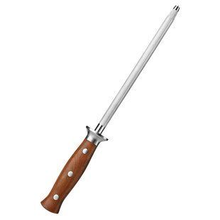 Мусат HEZHEN X02 серії SUPREME для правки ножів, довжина стрижня 228мм, діаметр 12мм, хромована високовуглецева сталь, червоне дерево (ZEN137) | ZEN137 фото