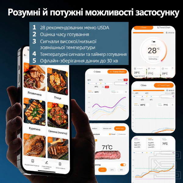 BBQ термометр Inkbird INT-14S-BW кулінарний цифровий із Bluetooth та Wi-Fi 2.4G | 4 бездротові щупи із 5 датчиками кожен, WiFi + Bluetooth 5.4, точність &plusmn;0.3&deg;C, IP67 | INKB287 фото