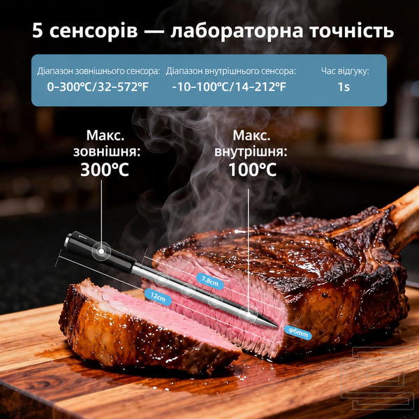 BBQ термометр Inkbird INT-14S-BW кулінарний цифровий із Bluetooth та Wi-Fi 2.4G | 4 бездротові щупи із 5 датчиками кожен, WiFi + Bluetooth 5.4, точність &plusmn;0.3&deg;C, IP67 | INKB287 фото
