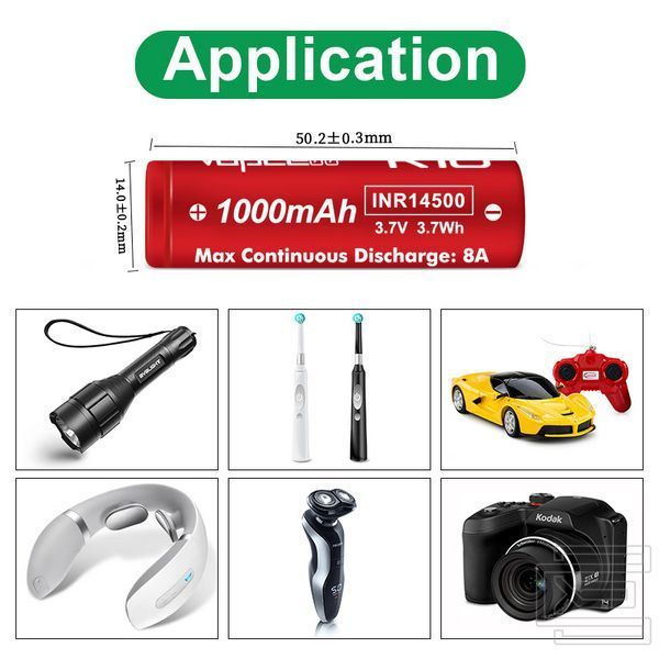 Акумуляторна батарея 14500 Vapcell INR14500-K10 8A 1000mAh 3,7В Li-ion без захисту (flat top) | PWR125 фото