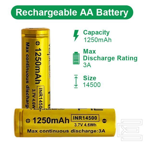 Акумуляторна батарея 14500 Vapcell INR14500-F12 3A 1250mAh 3,7В Li-ion без захисту (flat top) | PWR126 фото