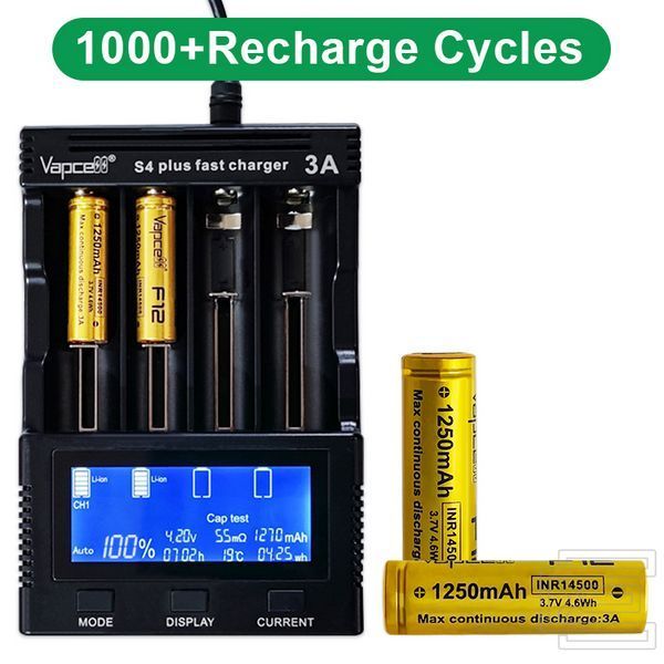 Акумуляторна батарея 14500 Vapcell INR14500-F12 3A 1250mAh 3,7В Li-ion без захисту (flat top) | PWR126 фото