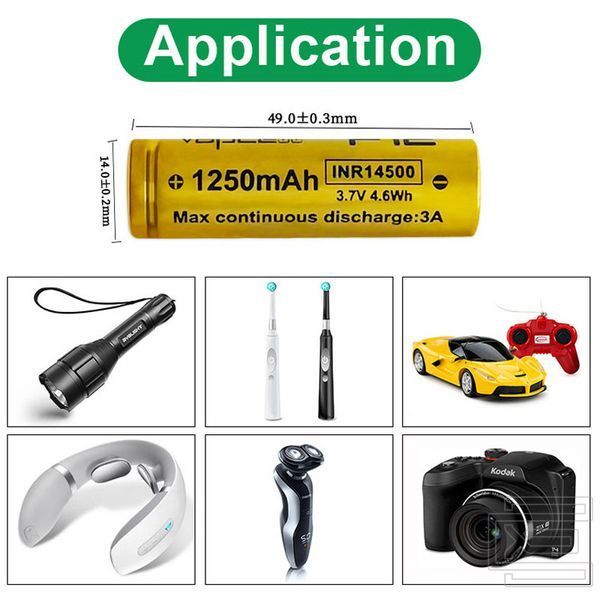 Акумуляторна батарея 14500 Vapcell INR14500-F12 3A 1250mAh 3,7В Li-ion без захисту (flat top) | PWR126 фото