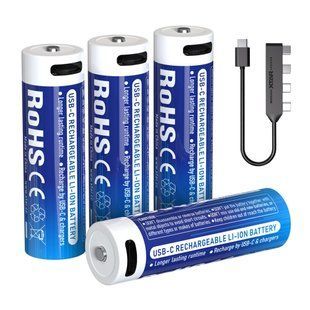 Акумуляторна батарея AA XTAR Blue LR-C 1.5V Li-ion 3000mAh з USB Type-C та LED індикатором | мaкс. розряд - 2.5А | набір 4шт. у пласт. кейсі із шнуром x4 Type-C | XTR359 фото