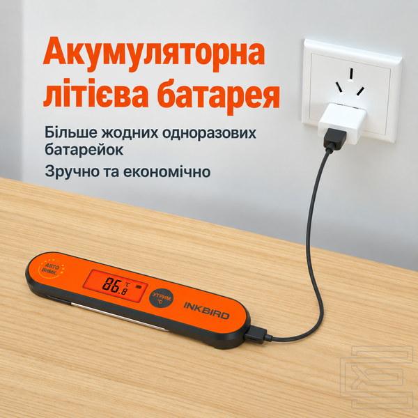 Термометр Inkbird IHT-1P миттєвого вимірювання для м'яса, гриля, випічки та кухні | поворотний щуп 180&deg;, захист IPX5, точність &plusmn;1&deg;C, акумулятор до 30 годин | кишеньковий термометр з магнітною задньою панеллю | INKB138 фото