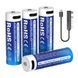 Акумуляторна батарея AA XTAR Blue LR-C 1.5V Li-ion 3000mAh з USB Type-C та LED індикатором | мaкс. розряд - 2.5А | набір 4шт. у пласт. кейсі із шнуром x4 Type-C