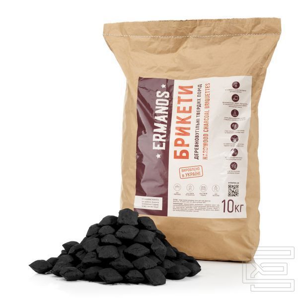 Брикети деревновугільні твердих порід Ermanos Hardwood Charcoal Briquettes 10 кг (ERS043-10) | ERS043-10 фото