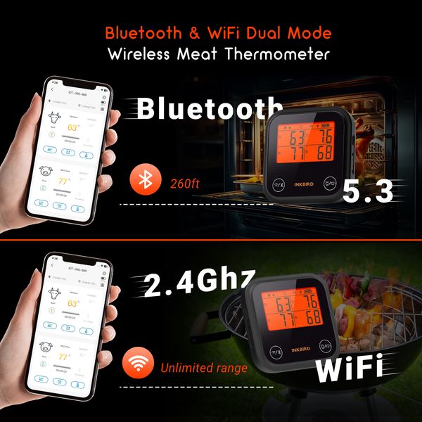 BBQ термометр IDT-34E-BW цифровий із Bluetooth та Wi-Fi 2.4G на 4 щупи (INKB228) | INKB228 фото