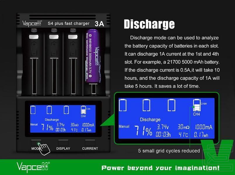 Зарядний пристрій Vapcell S4 plus V3.0 на чотири слоти для акумуляторів Li-ion, Ni-Mh, Ni-Cd | PWR132 фото
