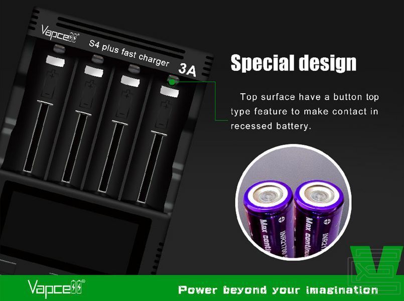 Зарядний пристрій Vapcell S4 plus V3.0 на чотири слоти для акумуляторів Li-ion, Ni-Mh, Ni-Cd | PWR132 фото