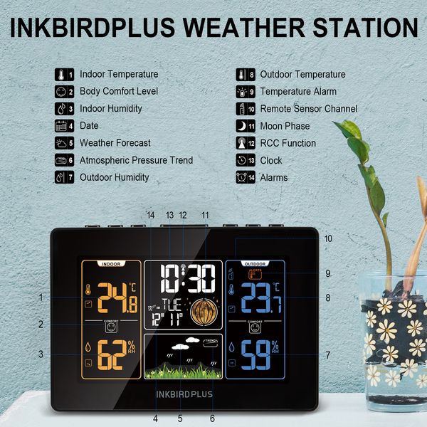 Метеостанція Inkbird WS для вимірювання атмосферного тиску, вологості та температури із зовнішнім датчиком (INKB183) | INKB183 фото